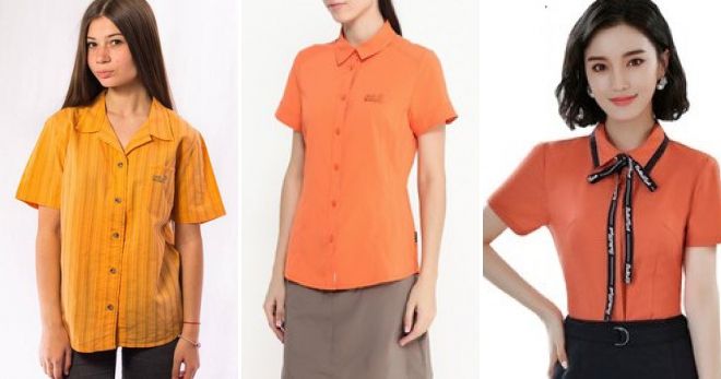 Приталенные рубашки с коротким рукавом оранжевая